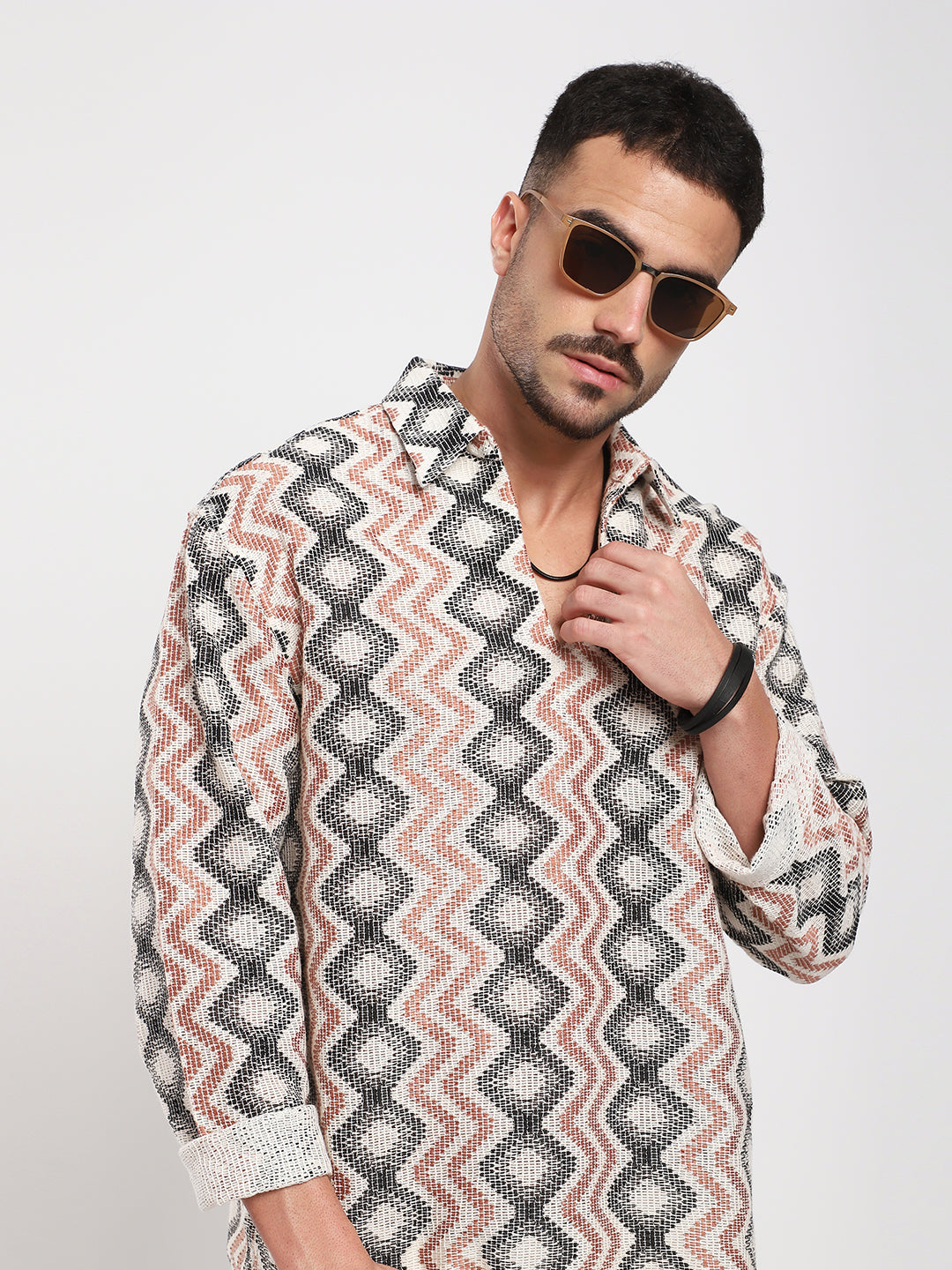 Sculpted Waves Luxe Mesh Oversized Polo Shirt