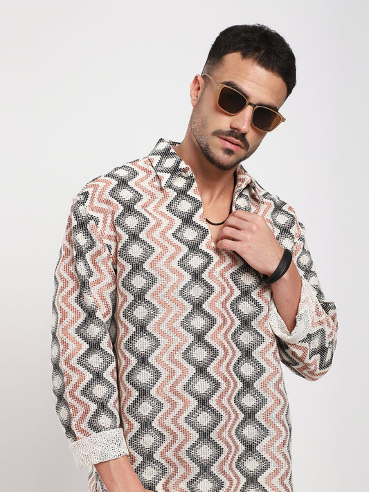 Sculpted Waves Luxe Mesh Oversized Polo Shirt