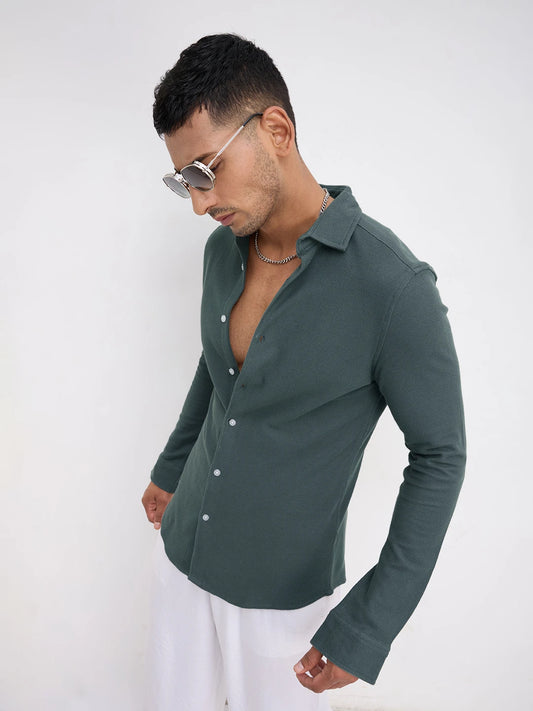 Forest Green Soft Weave Knit Shirt