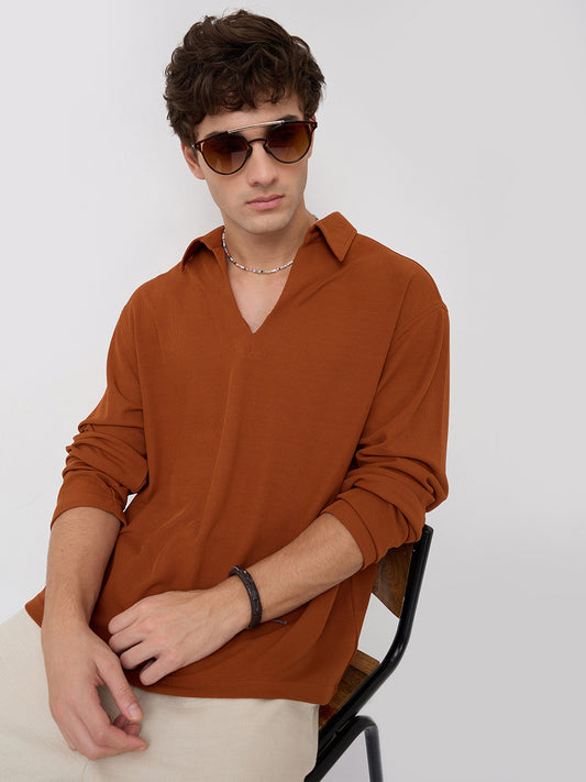 Aesthetic Orange Oversized Knitted Polo Shirt