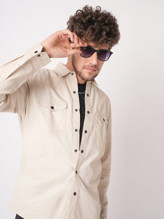 Subtle Beige Double Pocket Overshirt