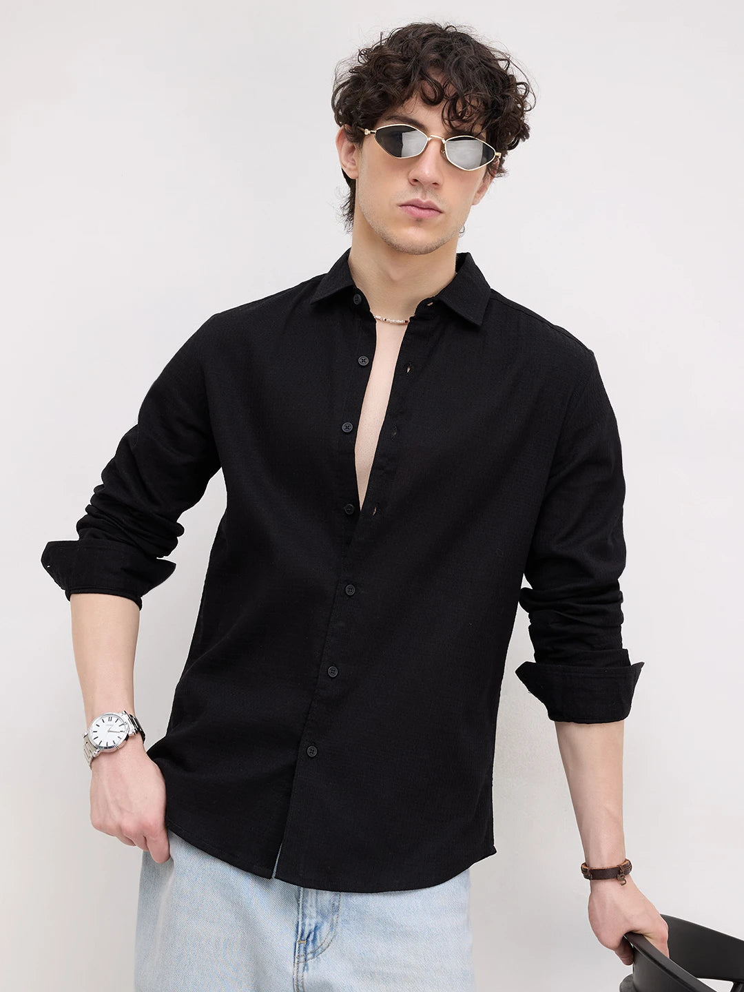 Onyx Black Micro Textured Shirt