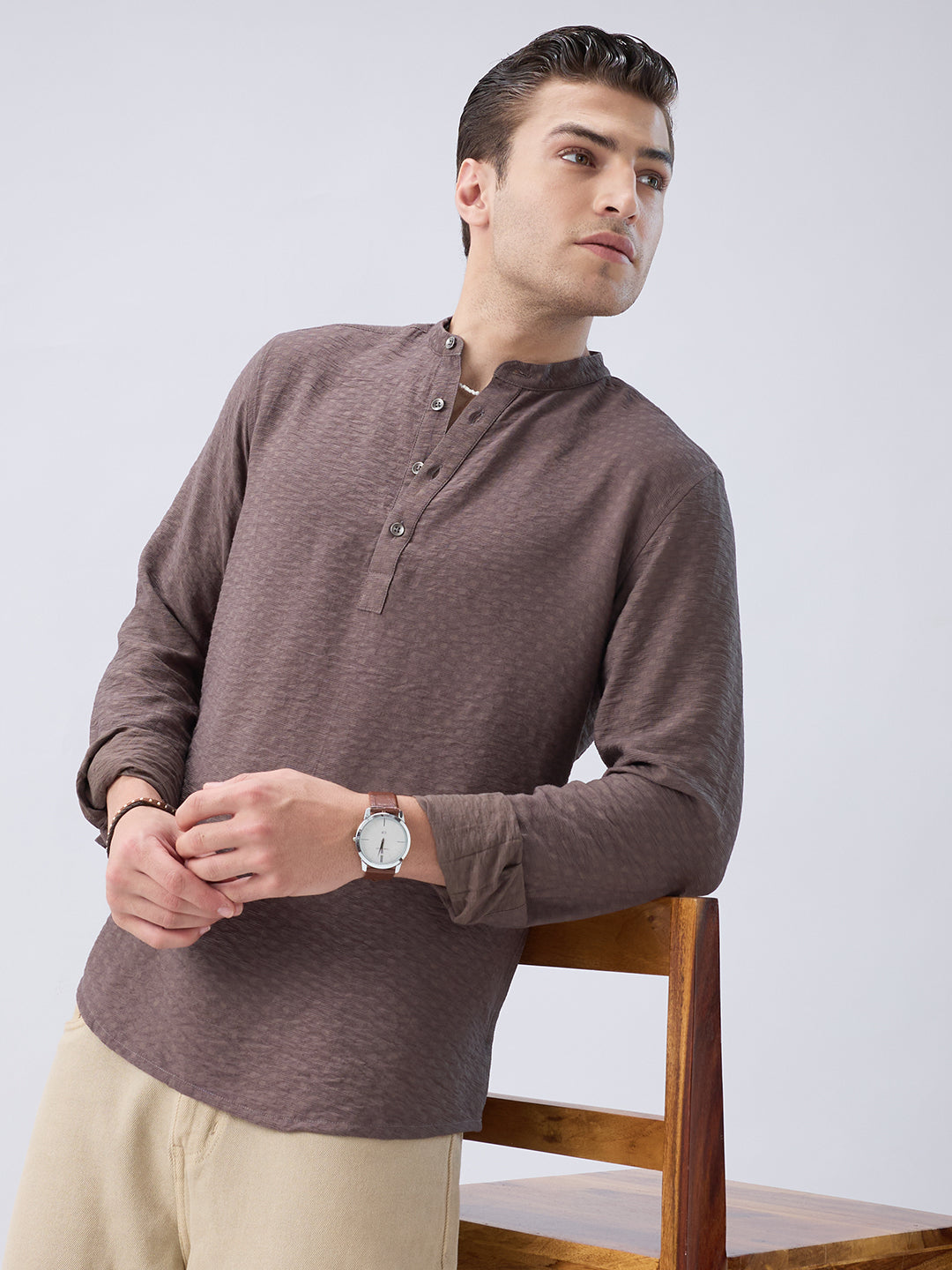 Refined Bark Brown Textured Kurta