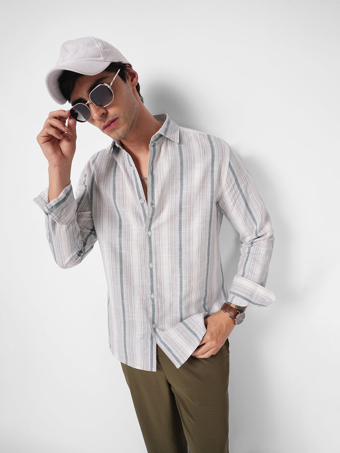 Elegant Grey Multi Pinstripe Panel Shirt