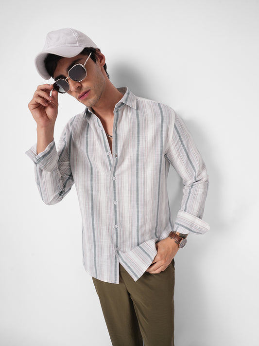 Elegant Grey Multi Pinstripe Panel Shirt
