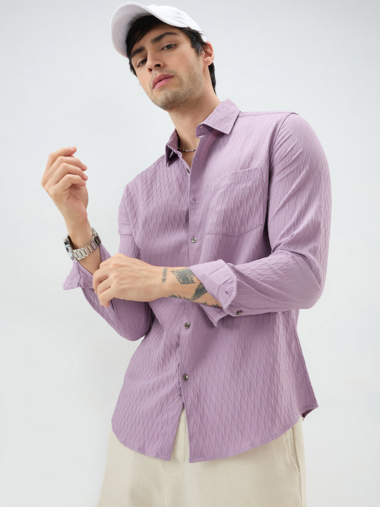 Elegant Purpureus Crinkled Jacquard Shirt
