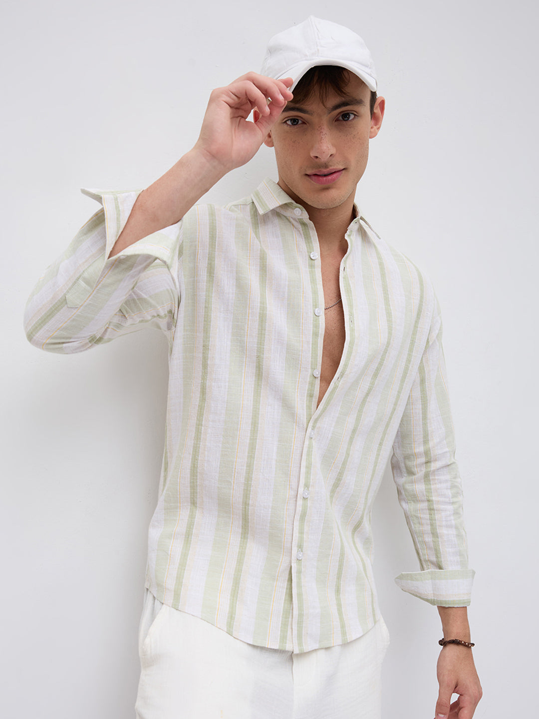 Greenline & White Vertical Stripe Shirt
