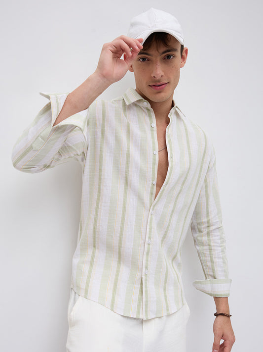 Greenline & White Vertical Stripe Shirt