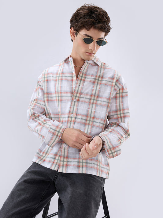 Crimson Thread Plaid Textured Checks Boxy Fit Crop Shirt