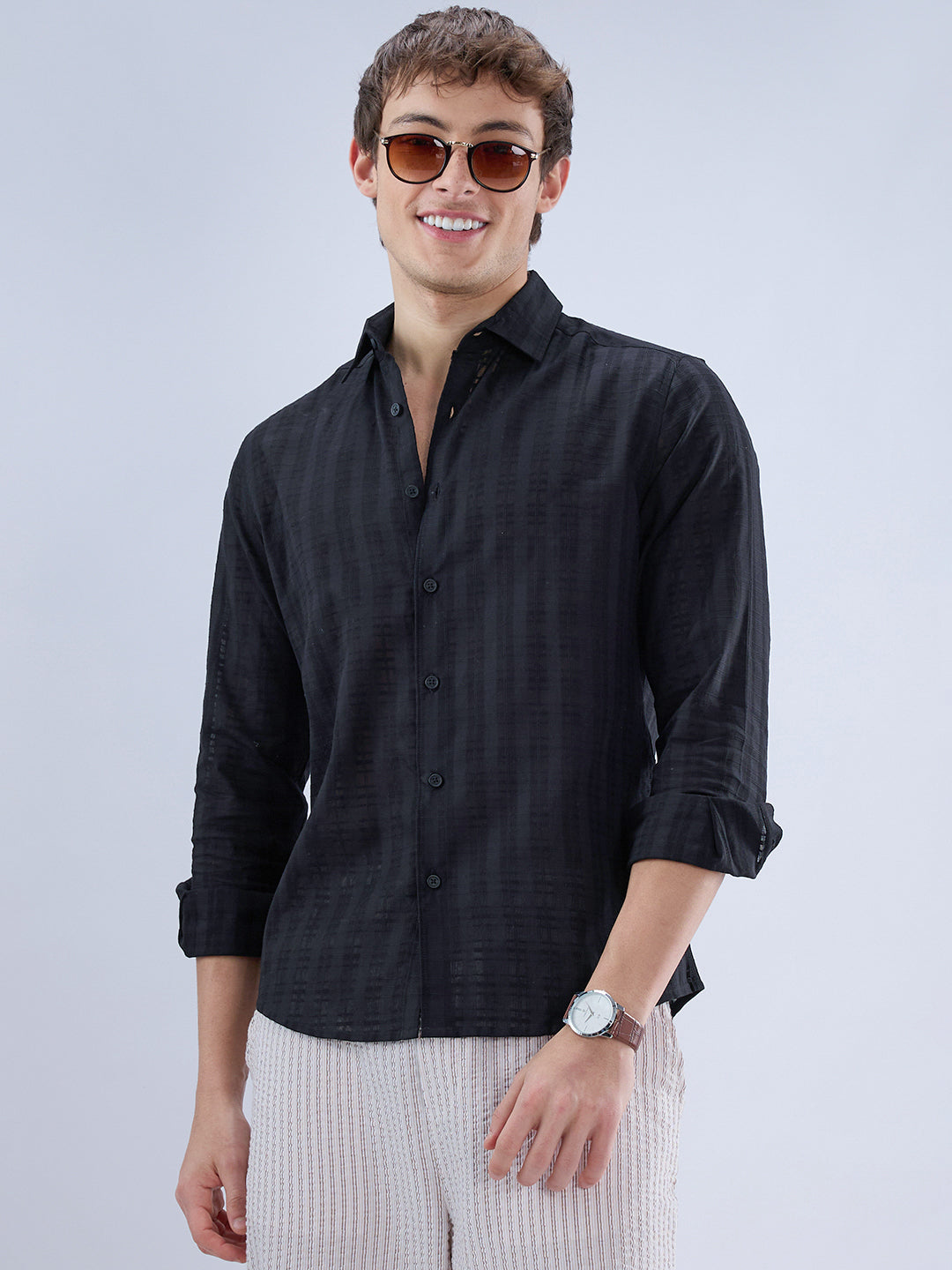 Metal Black Textured Checks Shirt