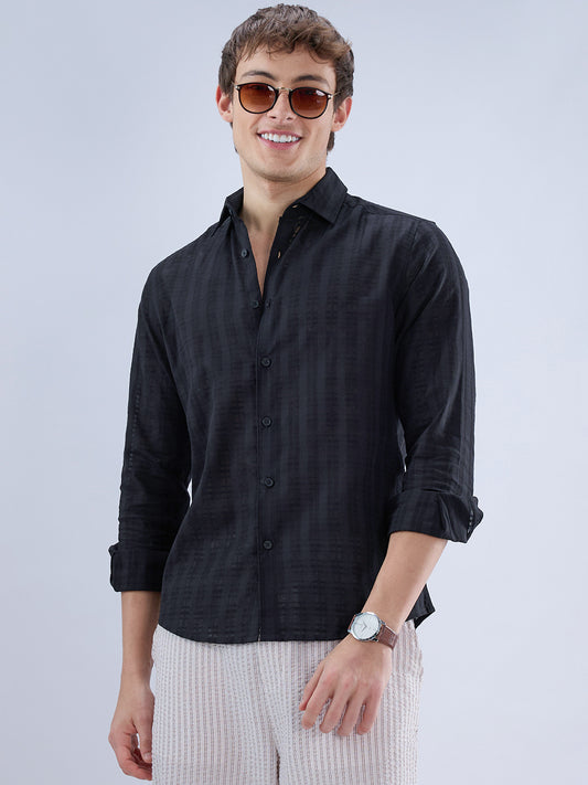 Metal Black Textured Checks Shirt