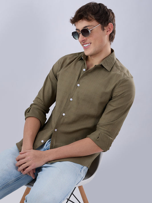 Asparagus Green Textured Weave Shirt