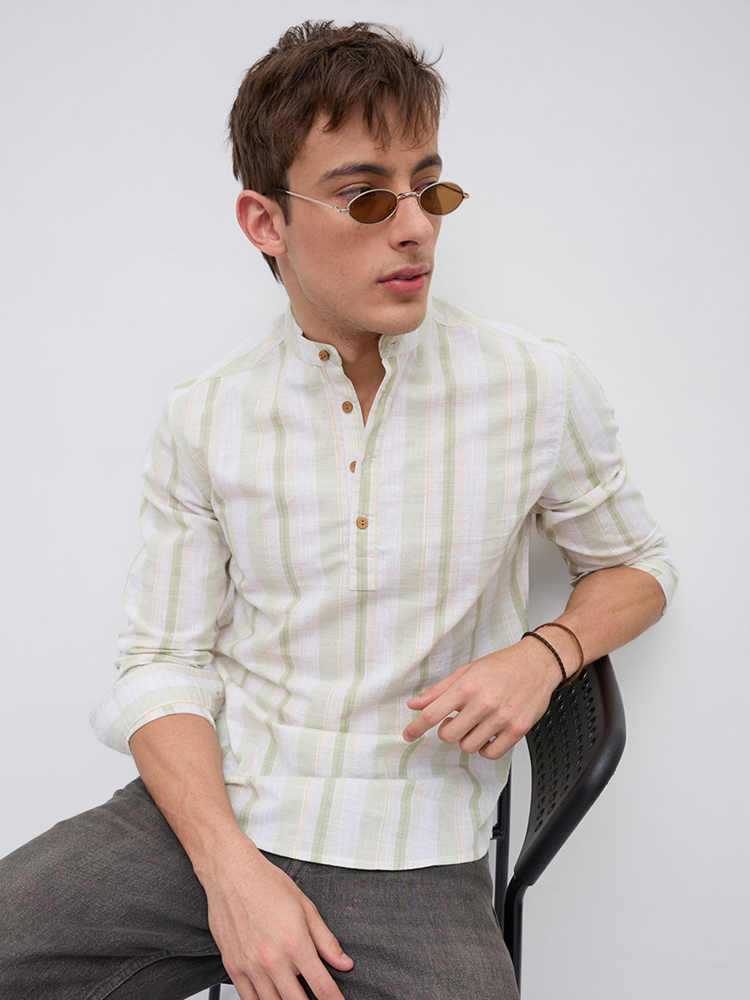 Greenline & White Vertical Stripe Kurta