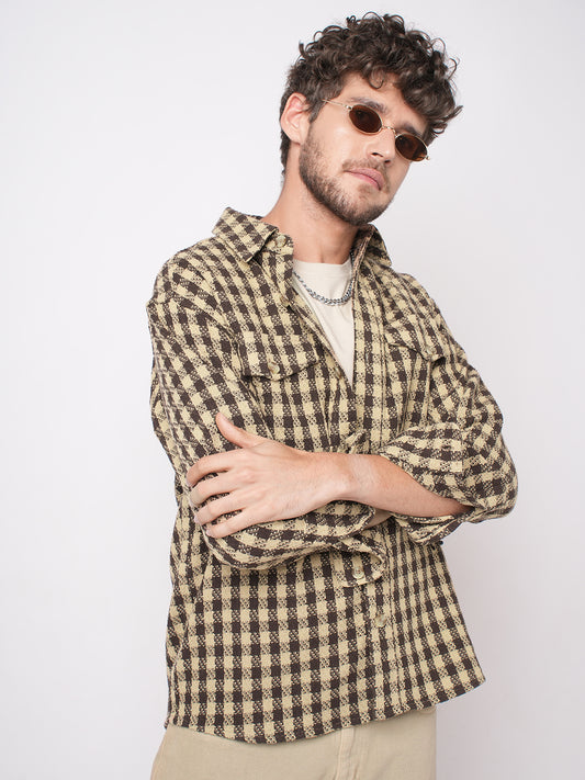 Cedar Brown Checks Double Flap Pocket Overshirt