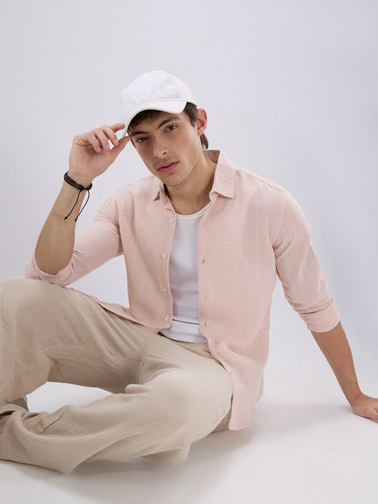 Pale Pink Linear Loom Crinkled Shirt