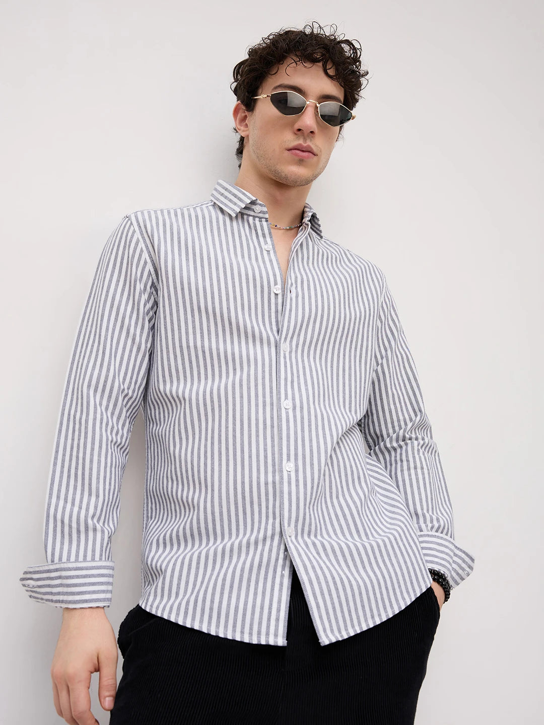 White & Navy Candy Striped Everyday Shirt