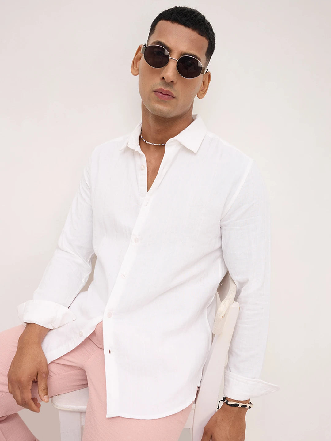 Classic White Double Cloth Striped Textured Shirt