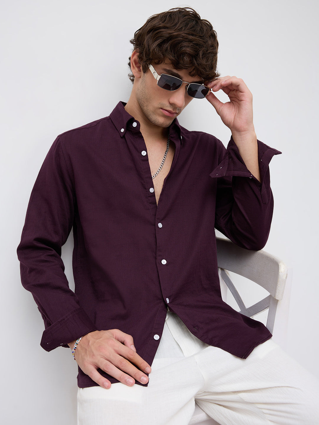 Matte Purple Button-Down Collar Business Shirt