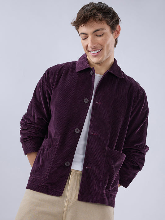 Exquisite Wine Corduroy Double Pocket Oversized Shacket