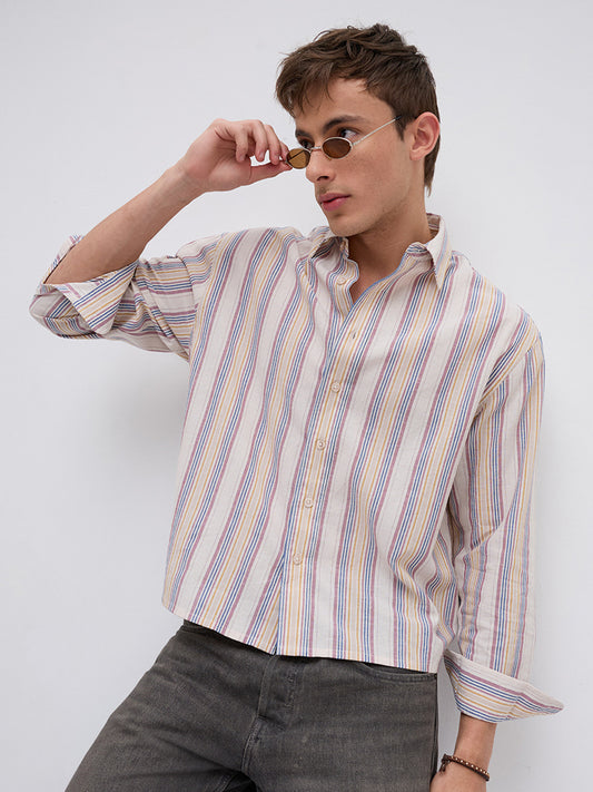Ornate Multicolor Striped Boxy Fit Crop Shirt
