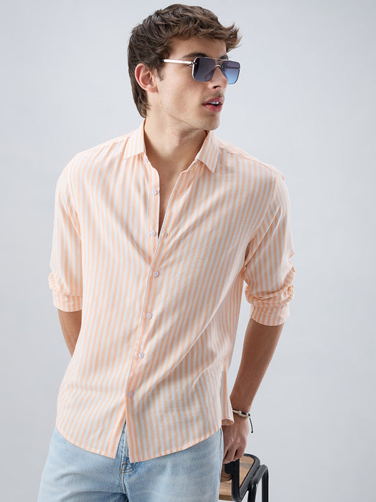 Pastel Peach Soft Candy Striped Vacation Shirt