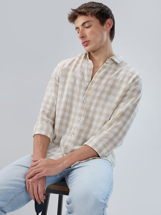Soft Beige Gingham Checks Shirt
