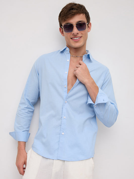Cloudwave Blue Linen Blend Breezy Shirt
