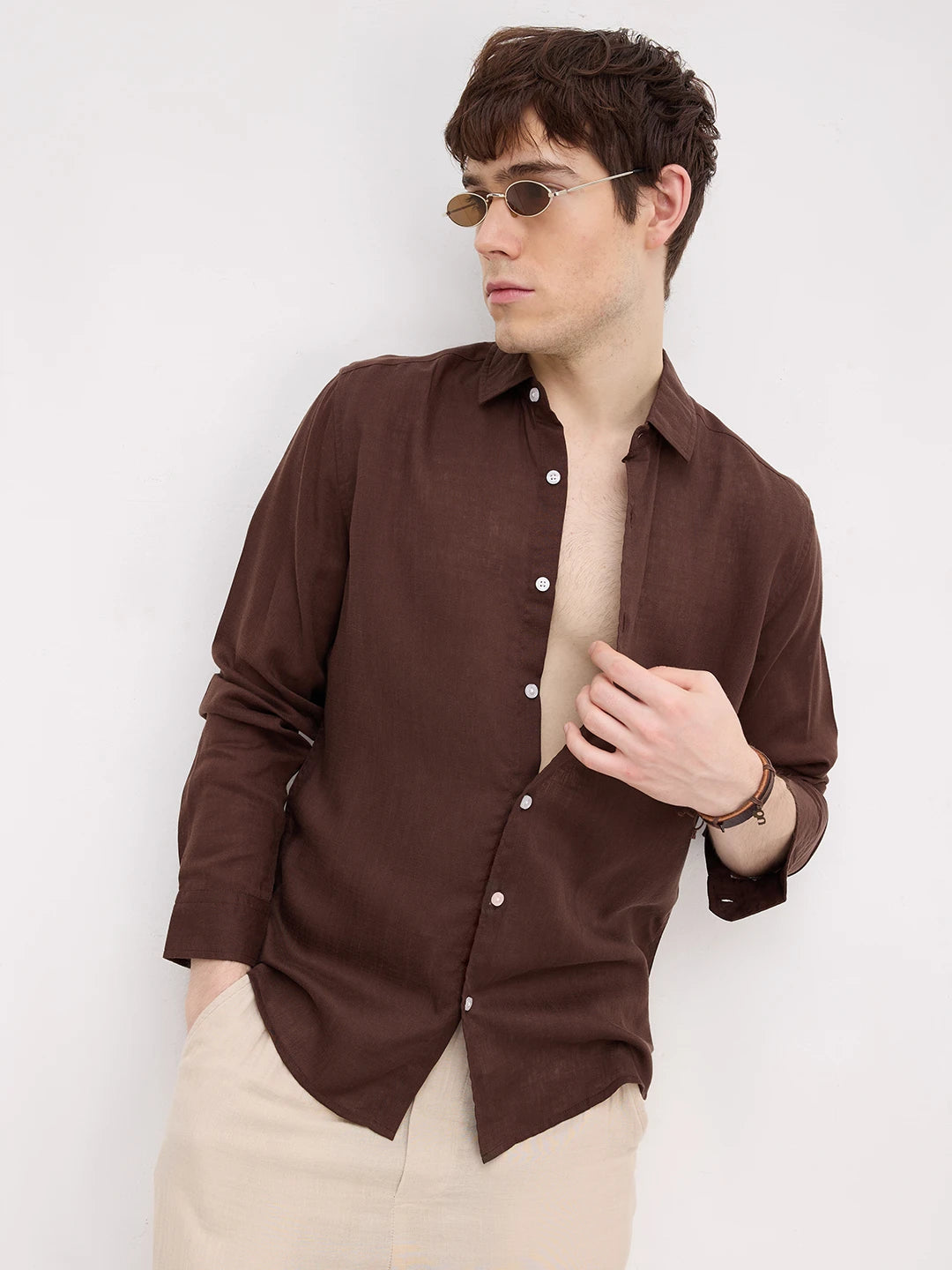 Iconic Solid Brown Fine Casual Shirt