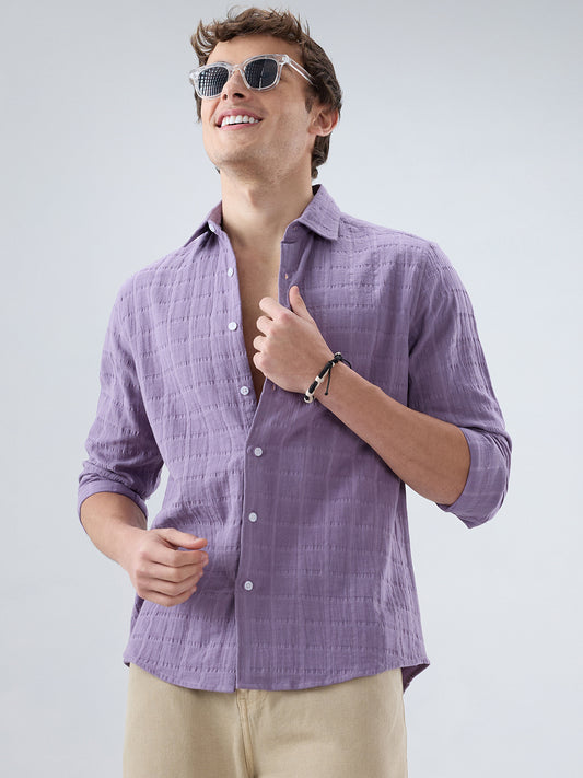 Dusky Lavender Box Weave Double Cloth Seersucker Shirt