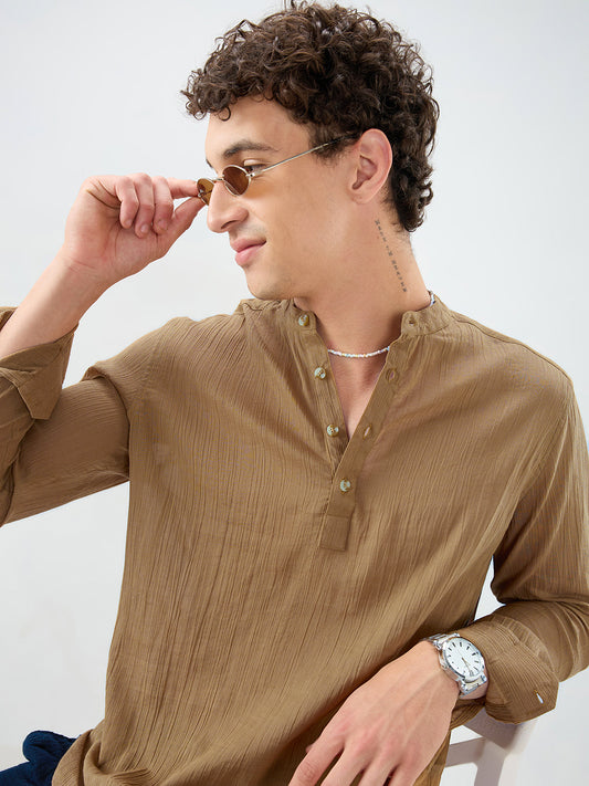 Sheer Khaki Linear Crepe Kurta