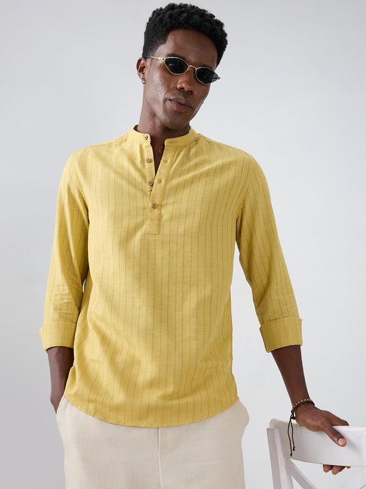 Golden Ladder Striped Subtle Textured Kurta