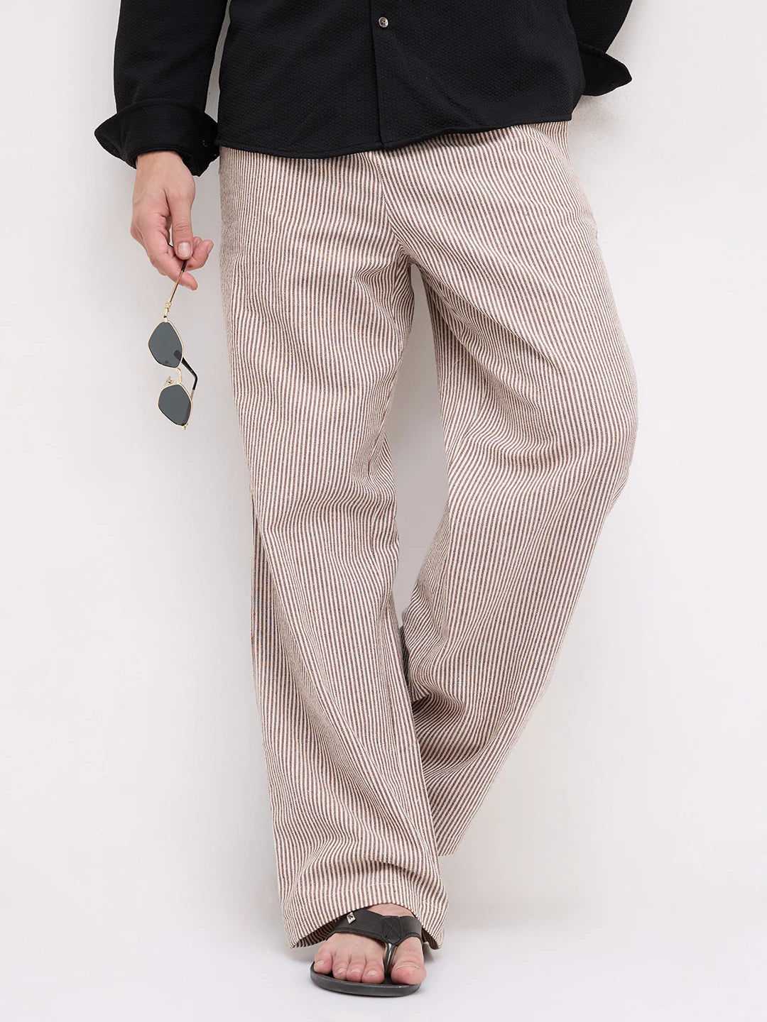 Brown & Ivory Striped Wide Leg Trousers