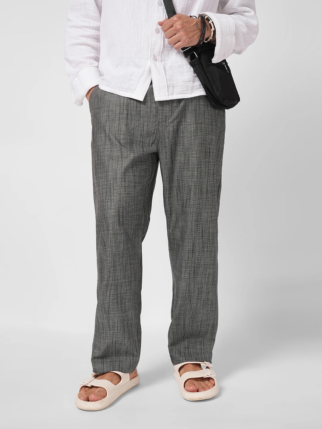 Grey & Black Micro Textured Tapered Trousers
