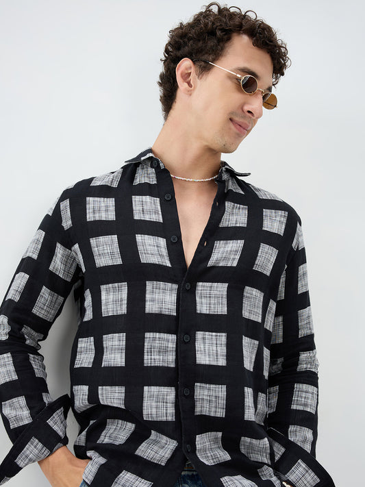 Black Artistic Block Weave Double Cloth Shirt