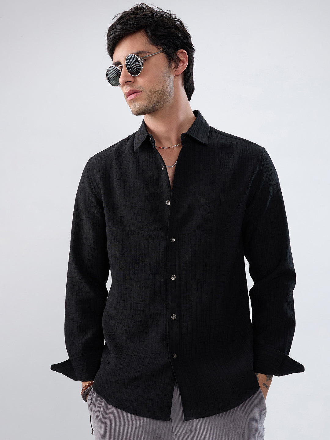 Timeless Black Subtle Textured Everyday Shirt