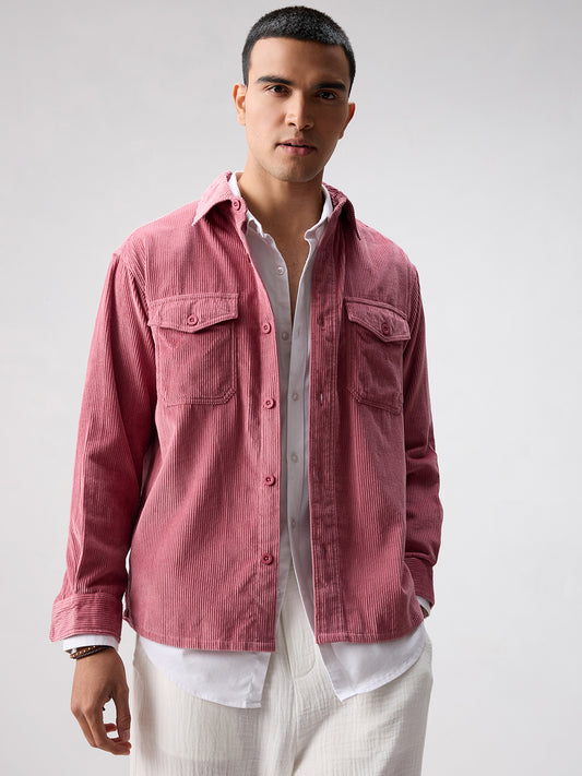 Wild Orchid Pink Corduroy Double Pocket Overshirt
