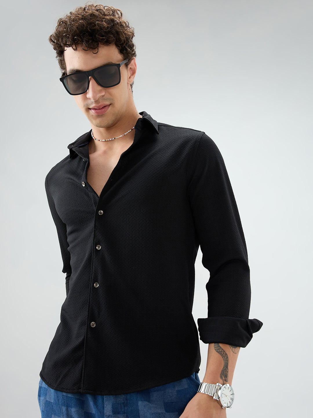 Classic Black Textured Shirt
