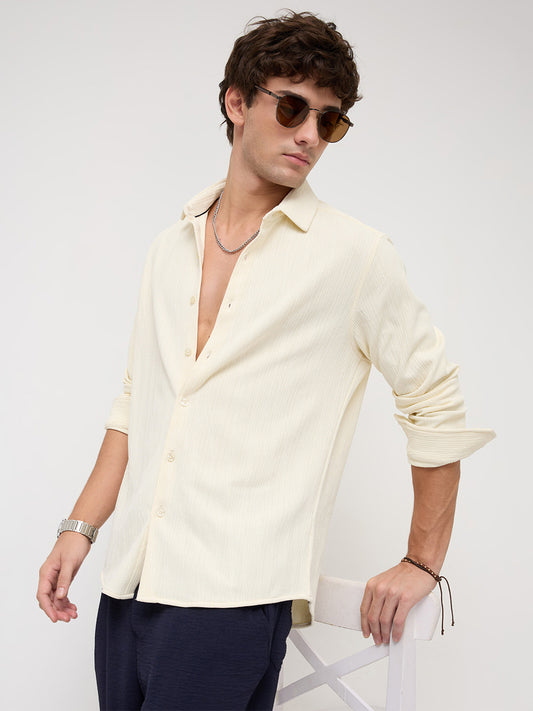 Cream Matrix Weave Knitted Shirt