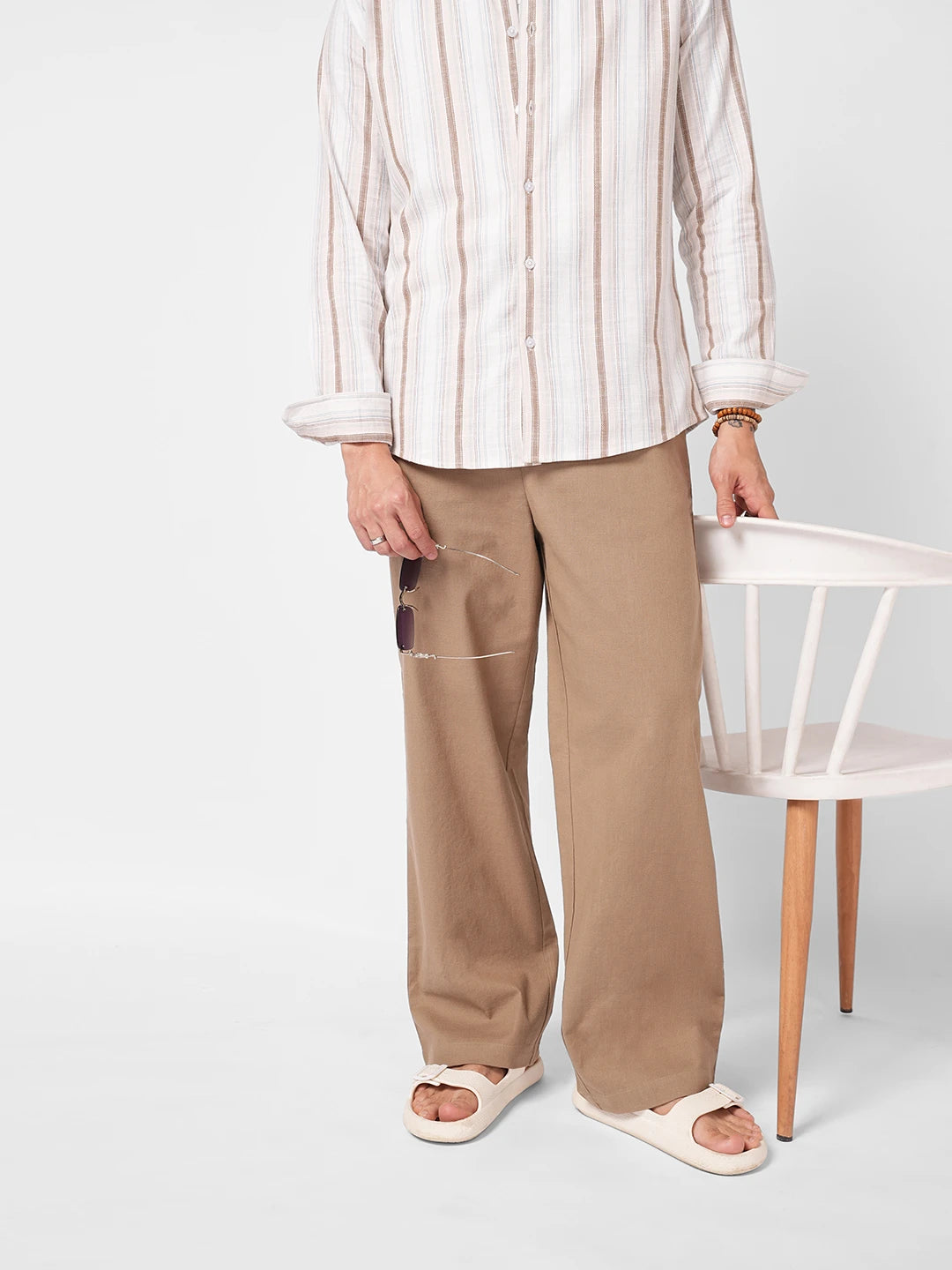 Elite Khaki Slub Weave Straight Fit Trousers