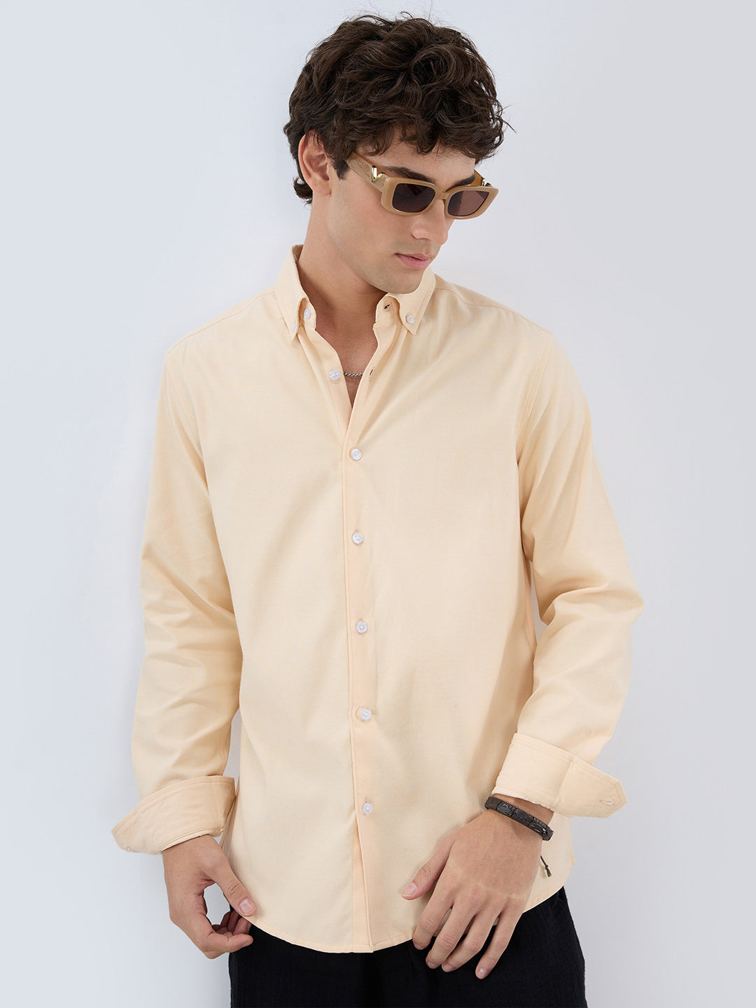 Solid Peach Smooth Finish Oxford Shirt