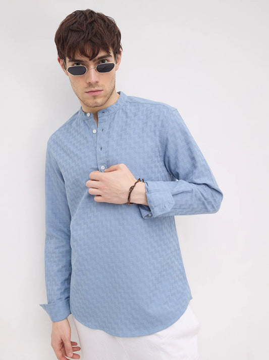 Aqua Blue Abstrast Maze Textured Kurta