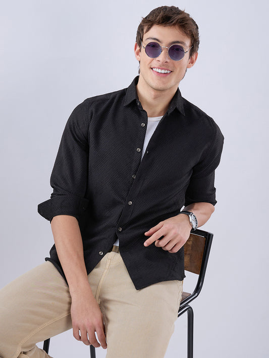 Sable Black Diagonal Textured Statement Shirt