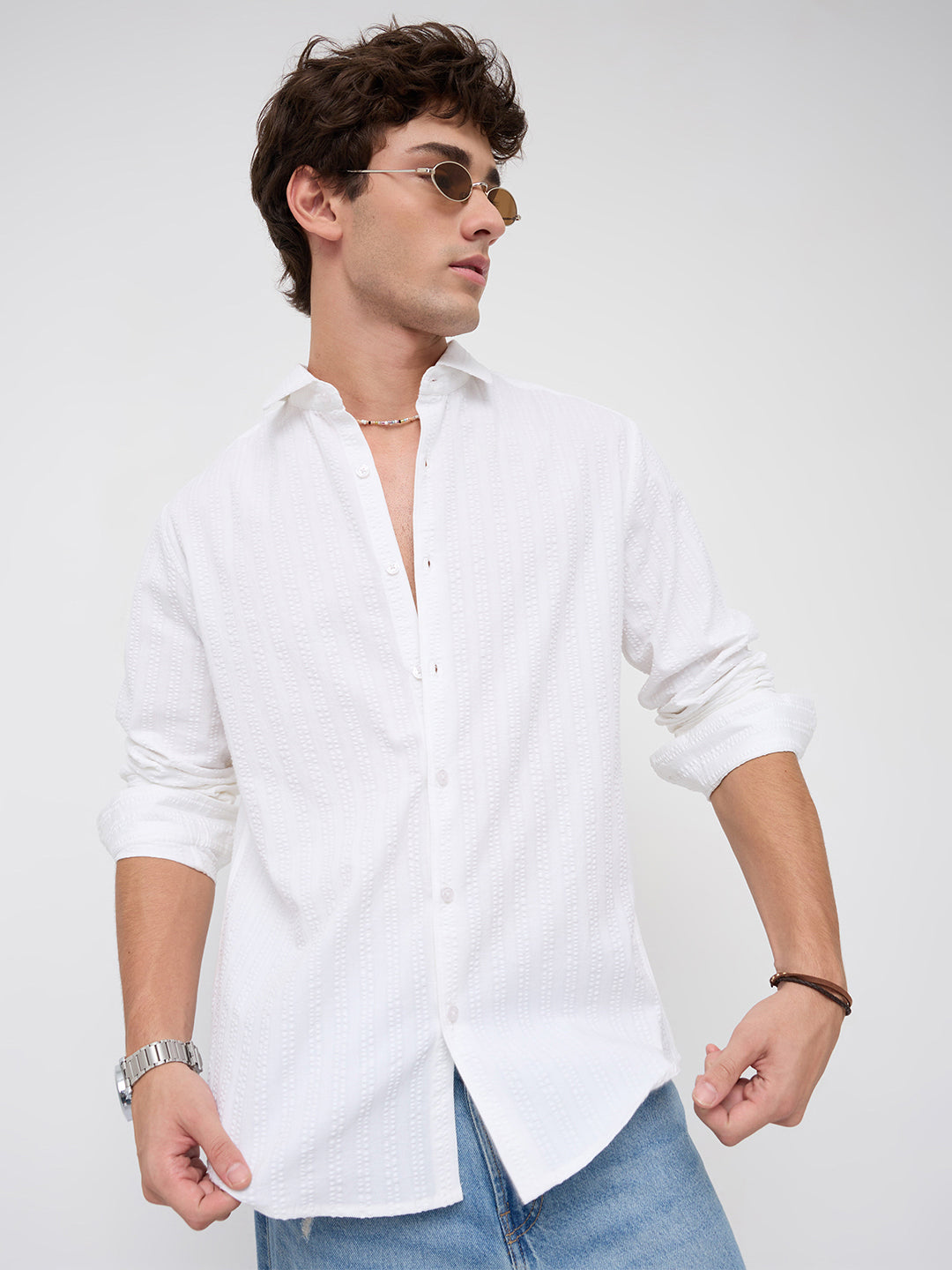 Classic White Seersucker Striped Shirt
