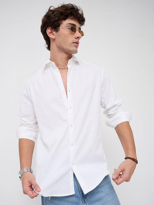 Classic White Seersucker Striped Shirt