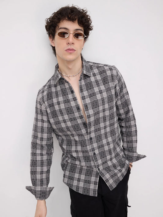 Heritage Charcoal Grey & Black Plaid Checks Shirt