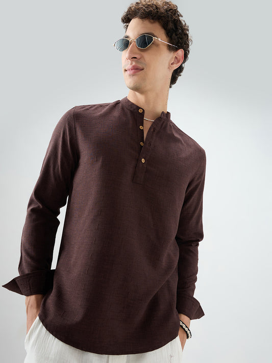 Chocolate Brown Minimal Textured Kurta