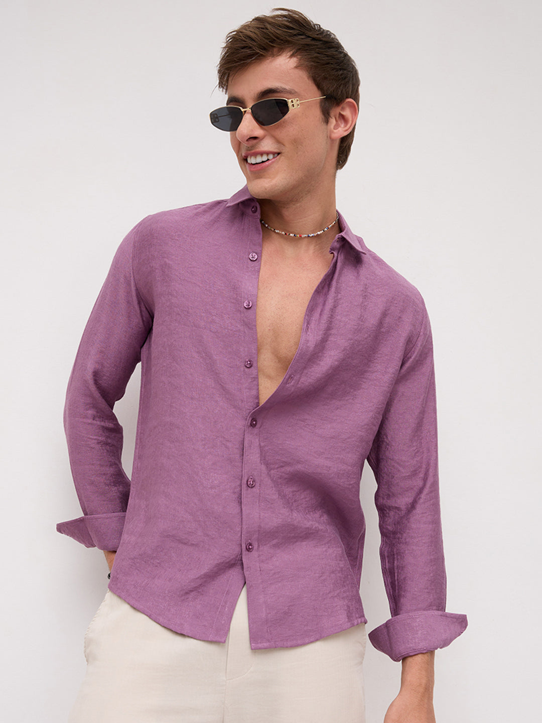 Heather Mauve Crinkled Shirt