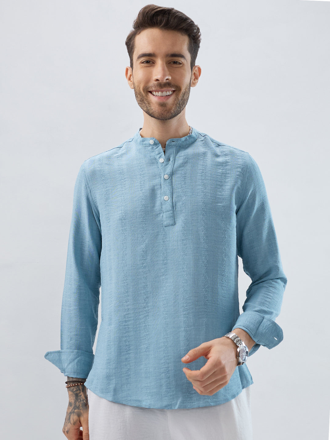 Aqua Mist Jacquard Striped Kurta