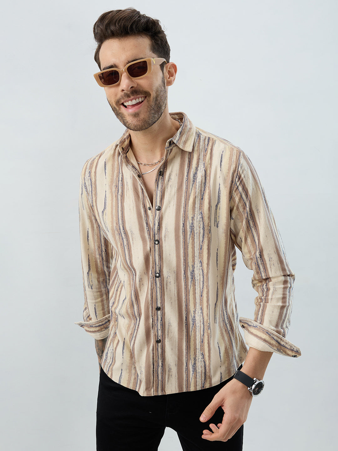 Safari Inspired Beige Corduroy Shirt