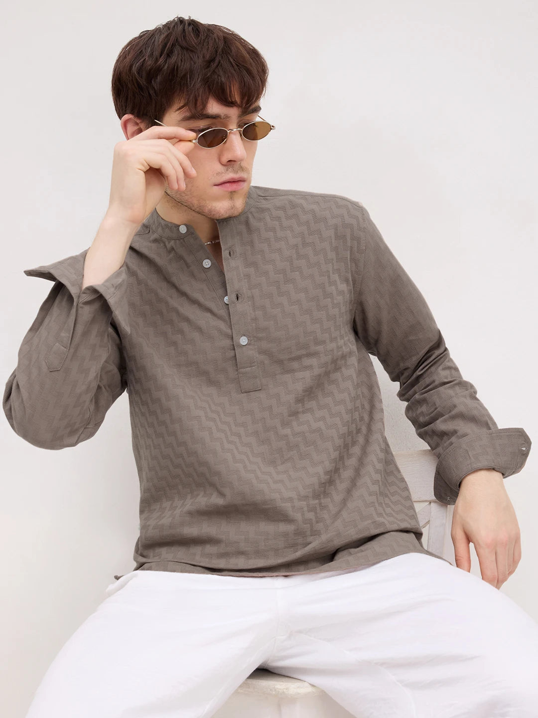 Dessert Taupe Abstrast Maze Textured Kurta